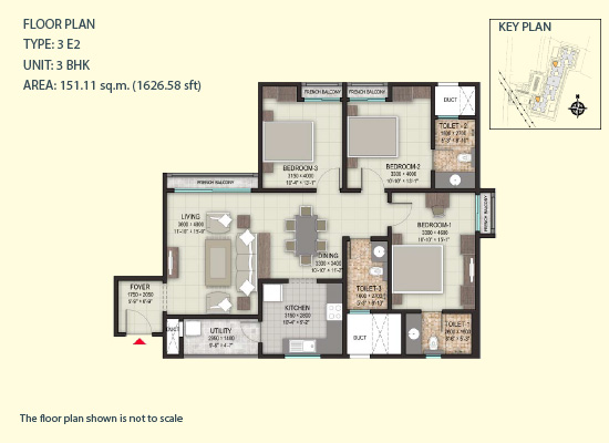 TYPE 3 E2 UNIT 3BHK AREA 151 11SQ M 1626 58SQFT - Sobha Valley View