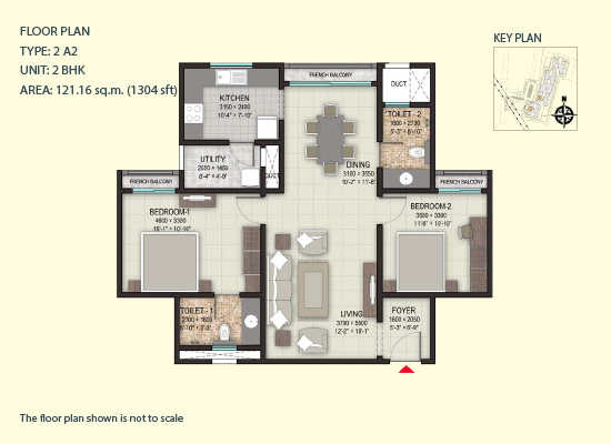 TYPE 2 A2 UNIT 2BHK AREA 121 16SQ M 1304SQFT - Sobha Valley View