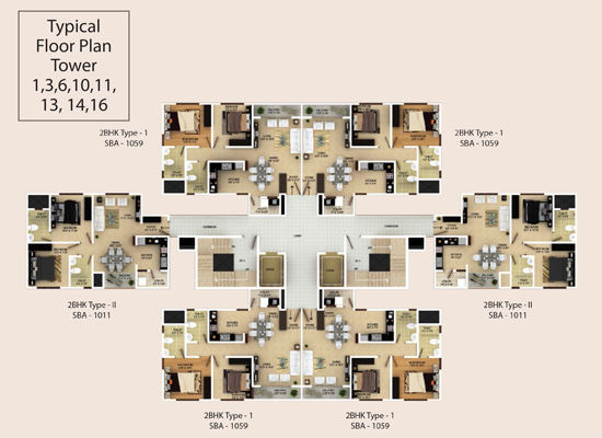Typical Floor Plan Tower-1,3,6,10,11,13,14,16 - Skylark Ithaca