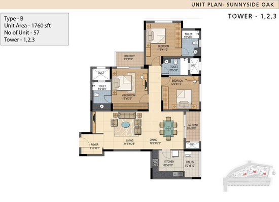 TYPE aB UNIT AREA 1760SFT - Prestige Sunnyside