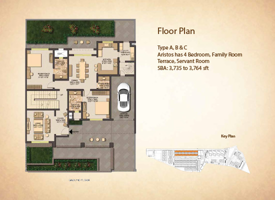 TYPE A B & C ARISTOS HAS BEDROOM FAMILY ROOM TERRACE SERVANT ROOM SBA 3735 TO 3764 SQFT - Sobha City