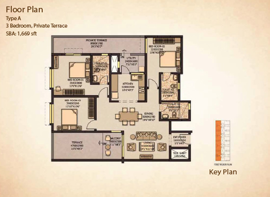 TYPE A 3 BEDROOM PRIVATE TERRACE SBA 1669 SQFT - Sobha City