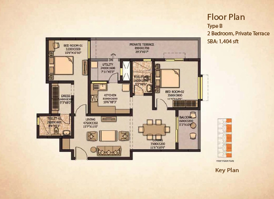 TYPE B 2 BEDROOM PRIVATE TERRACE SBA 1404 SQFT - Sobha City