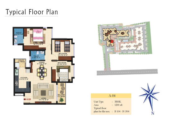 Typical-Floor-Plan_A_04_Unit-Type_3BHK_Area_1200sqft - Kolte Patil Raaga