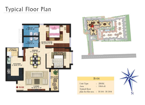 Typical-Floor-Plan_B_04_Unit-Type_2BHK_Area_1064sqft - Kolte Patil Raaga