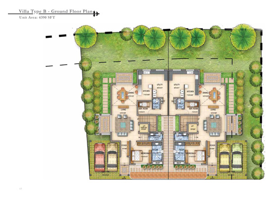 Villa Type B Ground Floor Plan Unit Area 4390sqft - prestige bougainvillea