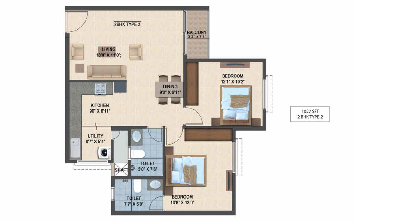 2bhk_type2_1027sft - salarpuria sattva laurel heights