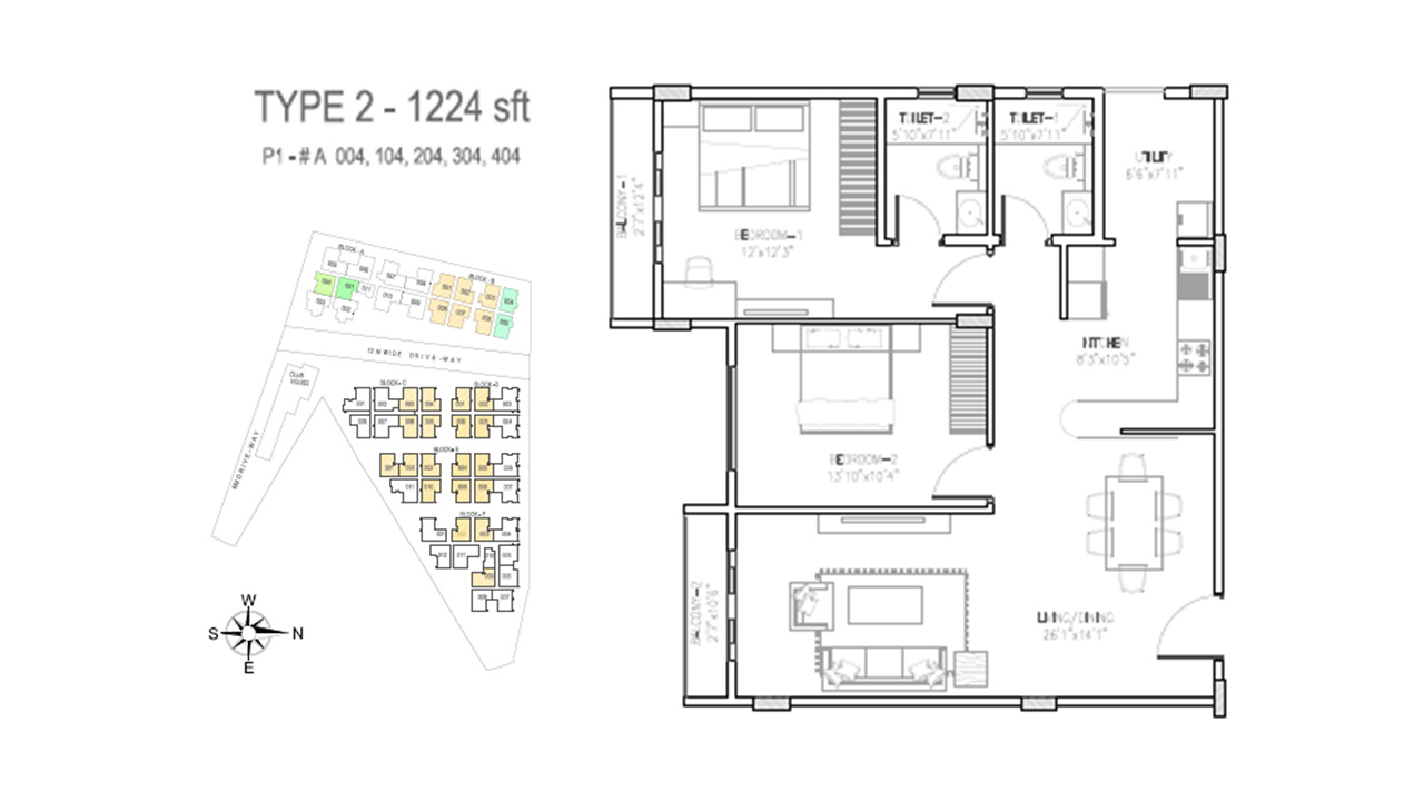 2bhk_type2_1224sft - Nr Windgates