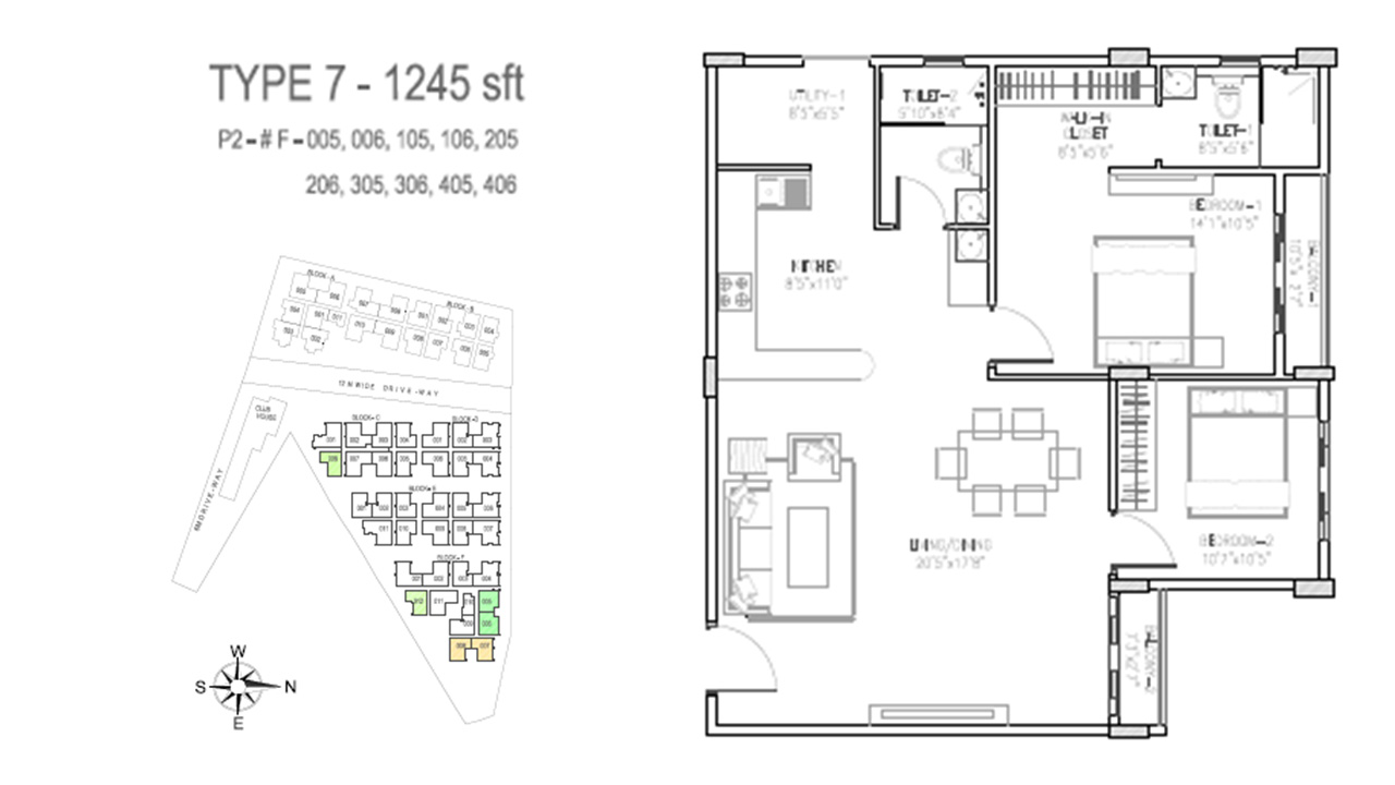 2bhk_type7_1245sft - Nr Windgates