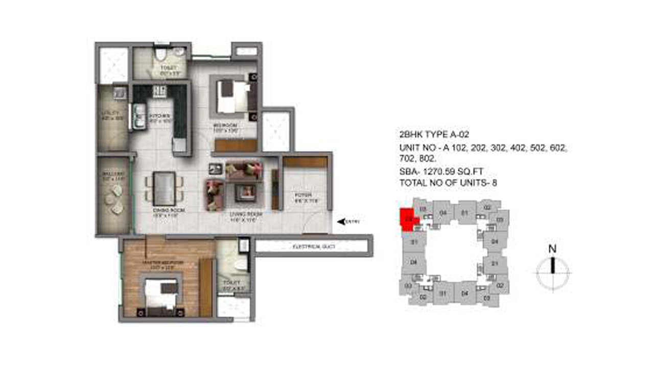 2 BHK Type A2 1270Sq. Feet - Century Infinity