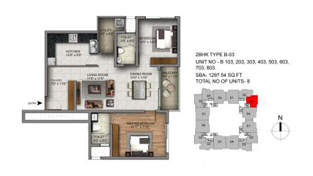 2 BHK Type B3 1297 Sq. Feet - Century Infinity