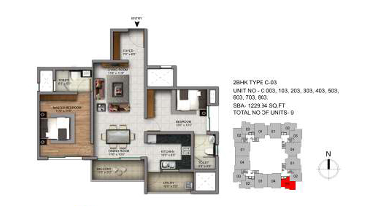 2 BHK Type C3 1229 Sq. Feet - Century Infinity