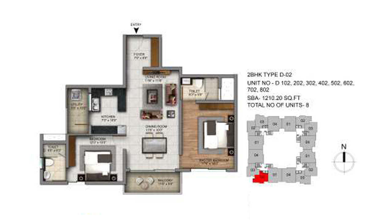 2 BHK Type D2 1210 Sq. Feet - Century Infinity