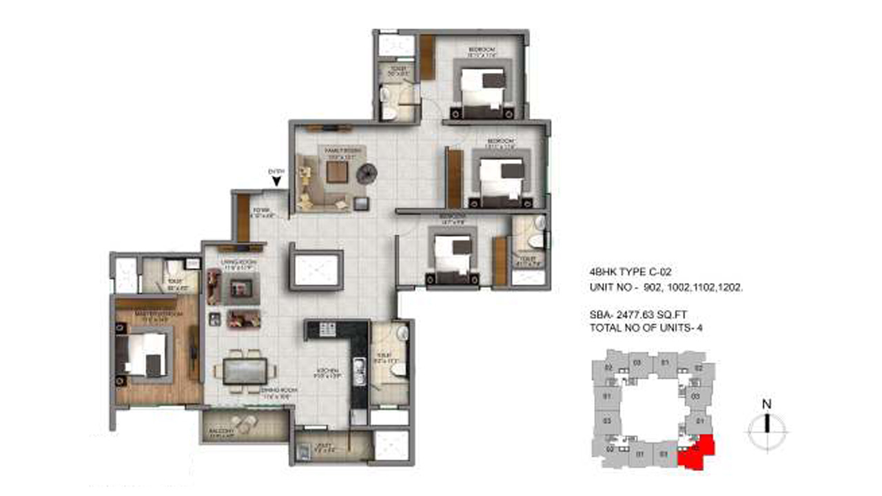 4BHK Type C2 2477 Sq. Feet - Century Infinity