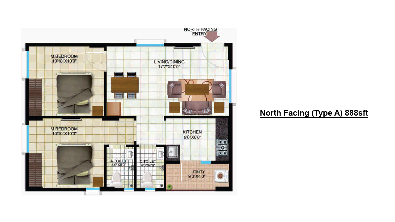 North Facing Type A 888sft - Indya Estates Skyview