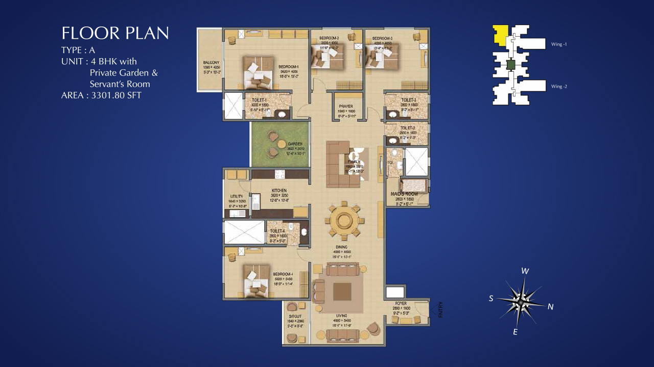 Type A 4BHK 3301Sq.Feet - Sobha Indraprastha