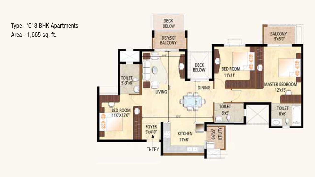 Type C 3BHK 1665sft - purva highland