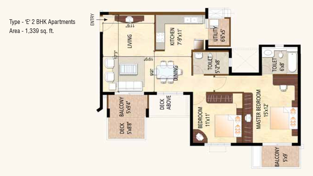 Type E 2BHK 1339sft - purva highland