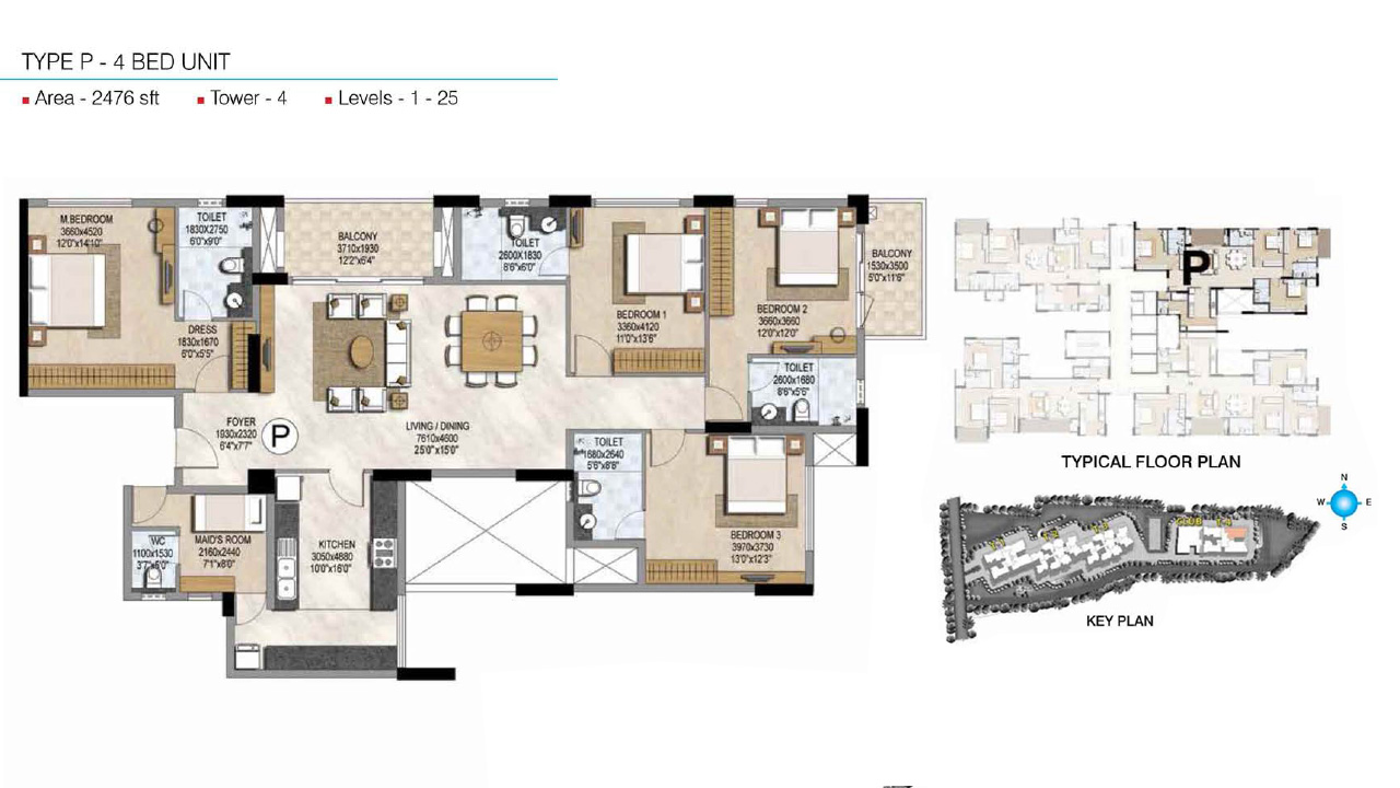 Type P+4 BHK 2476 Sq.Ft. - Misty Waters Vista