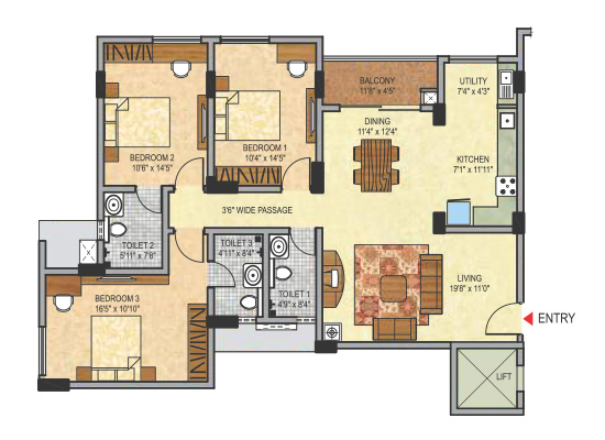 blockA_3bhk_1600sft_type1 - Janhavi Enclave