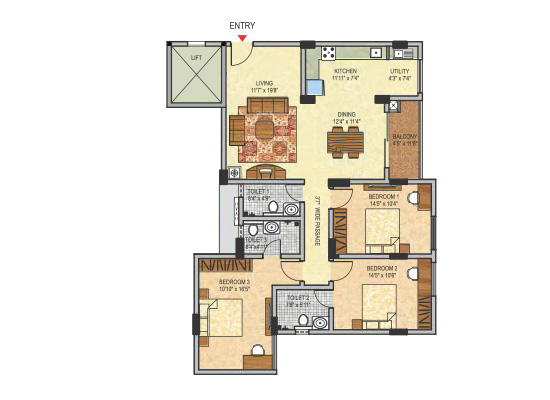 blockA_3bhk_1600sft_type10 - Janhavi Enclave