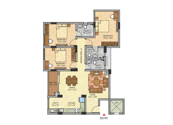 blockA_3bhk_1600sft_type11 - Janhavi Enclave