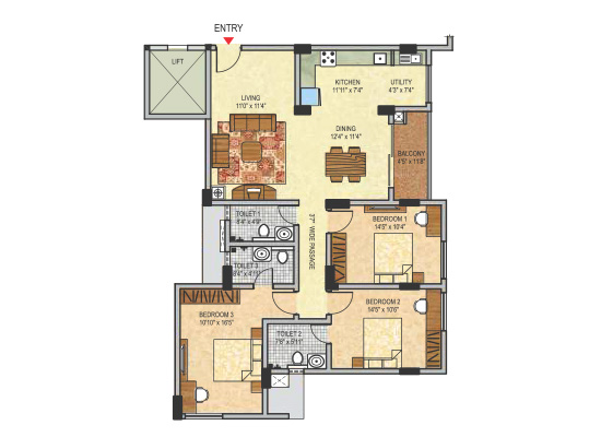 blockA_3bhk_1600sft_type14 - Janhavi Enclave