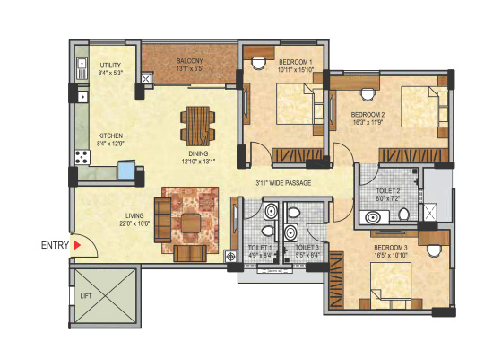 blockA_3bhk_1600sft_type16 - Janhavi Enclave