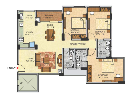 blockA_3bhk_1600sft_type2 - Janhavi Enclave