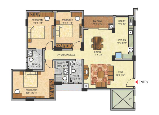 blockA_3bhk_1600sft_type3 - Janhavi Enclave