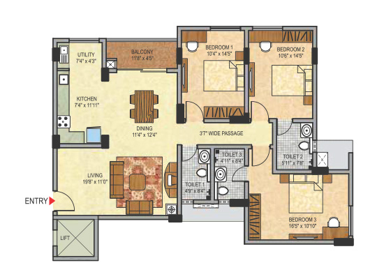 blockA_3bhk_1600sft_type4 - Janhavi Enclave