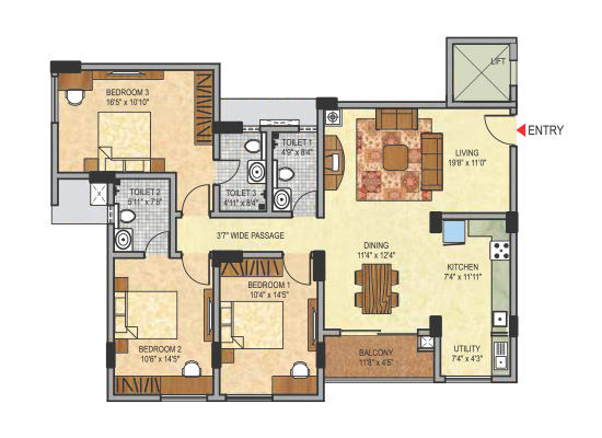 blockA_3bhk_1600sft_type5 - Janhavi Enclave