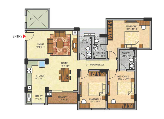 blockA_3bhk_1600sft_type6 - Janhavi Enclave