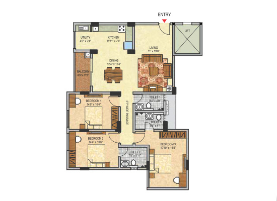 blockA_3bhk_1600sft_type9 - Janhavi Enclave
