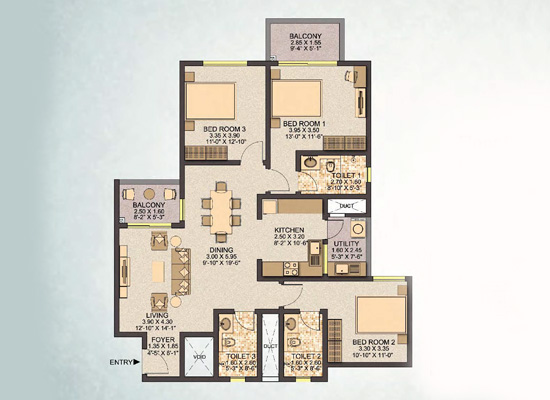 typeB2 3bhk 157 66sft - Sobha Santorini