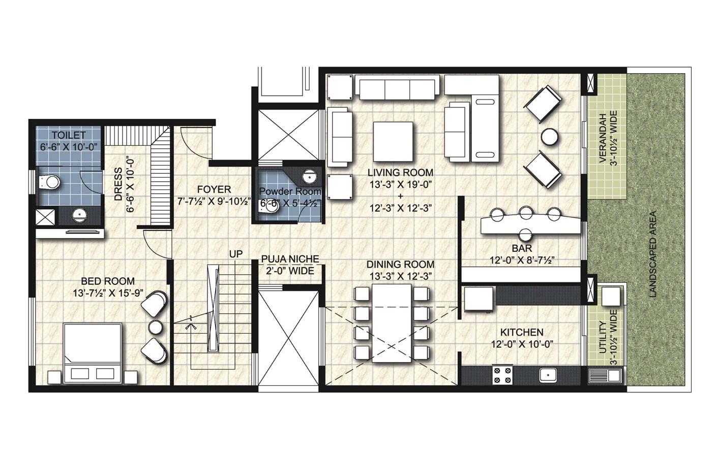 type w5 4 BHK Duplex Unit lower floor - 3735 sq.ft. - unitech uniworld resorts