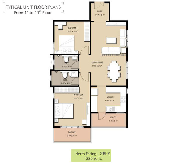 typical floorplan from 1st to 11th floor - golden panorama